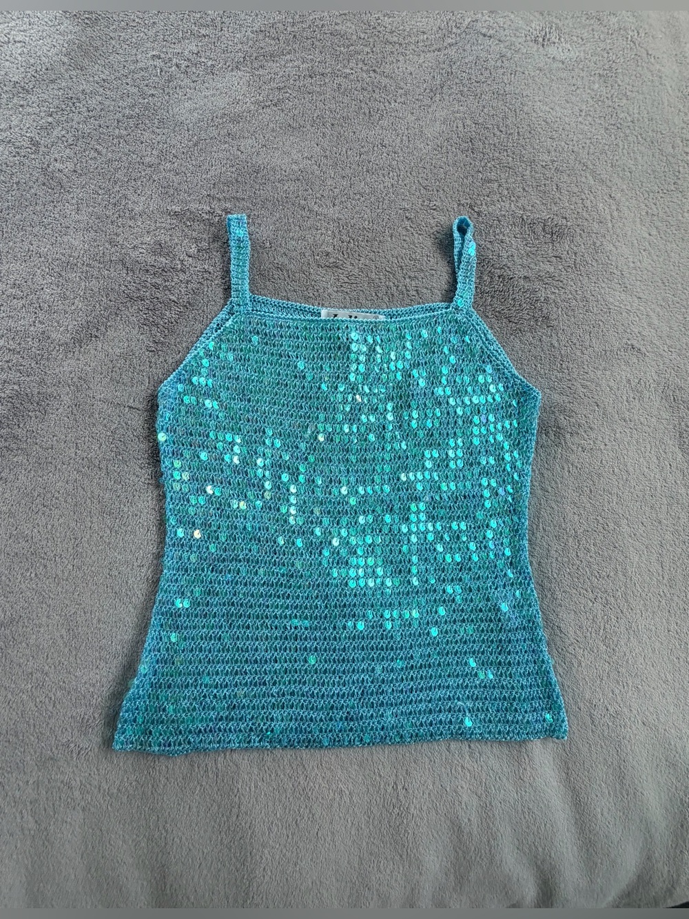 Women’s Blue Teal Sequin Knit Cami Tank Top Size S